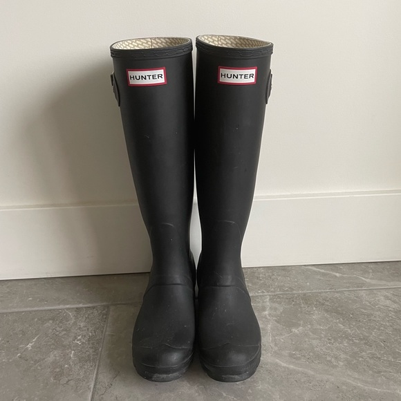 Hunter Shoes - Original Tall Matte Black Hunter Boots with Fleece Bootliners